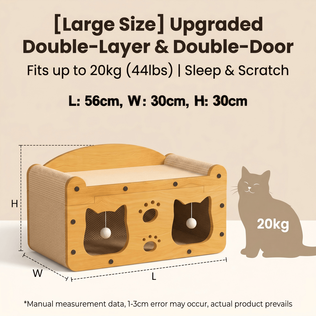 Two-Tier Cat Scratcher House with Cave & Sofa Bed — 3 Styles