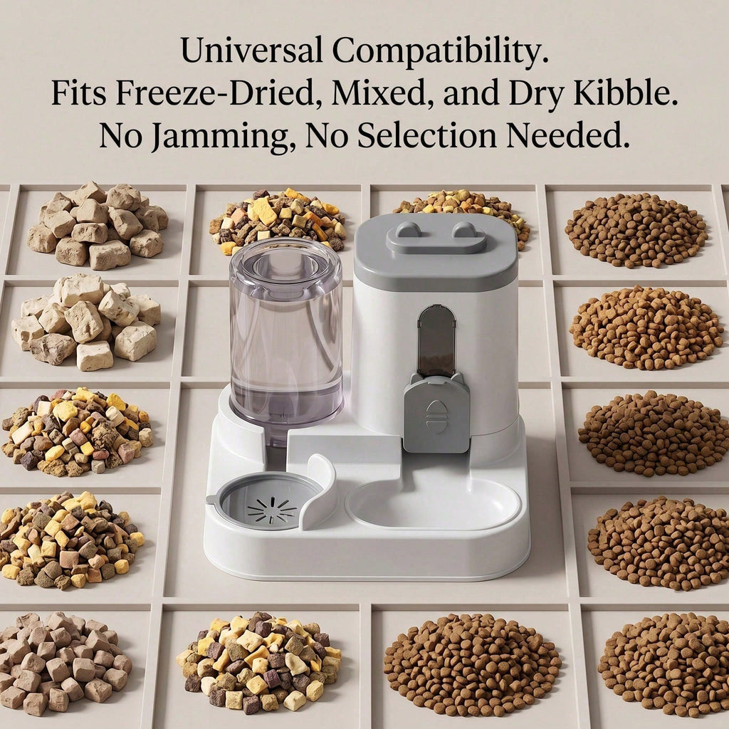 Gravity-Fed Food & Water Station for Cats and Small Dogs — 2-in-1