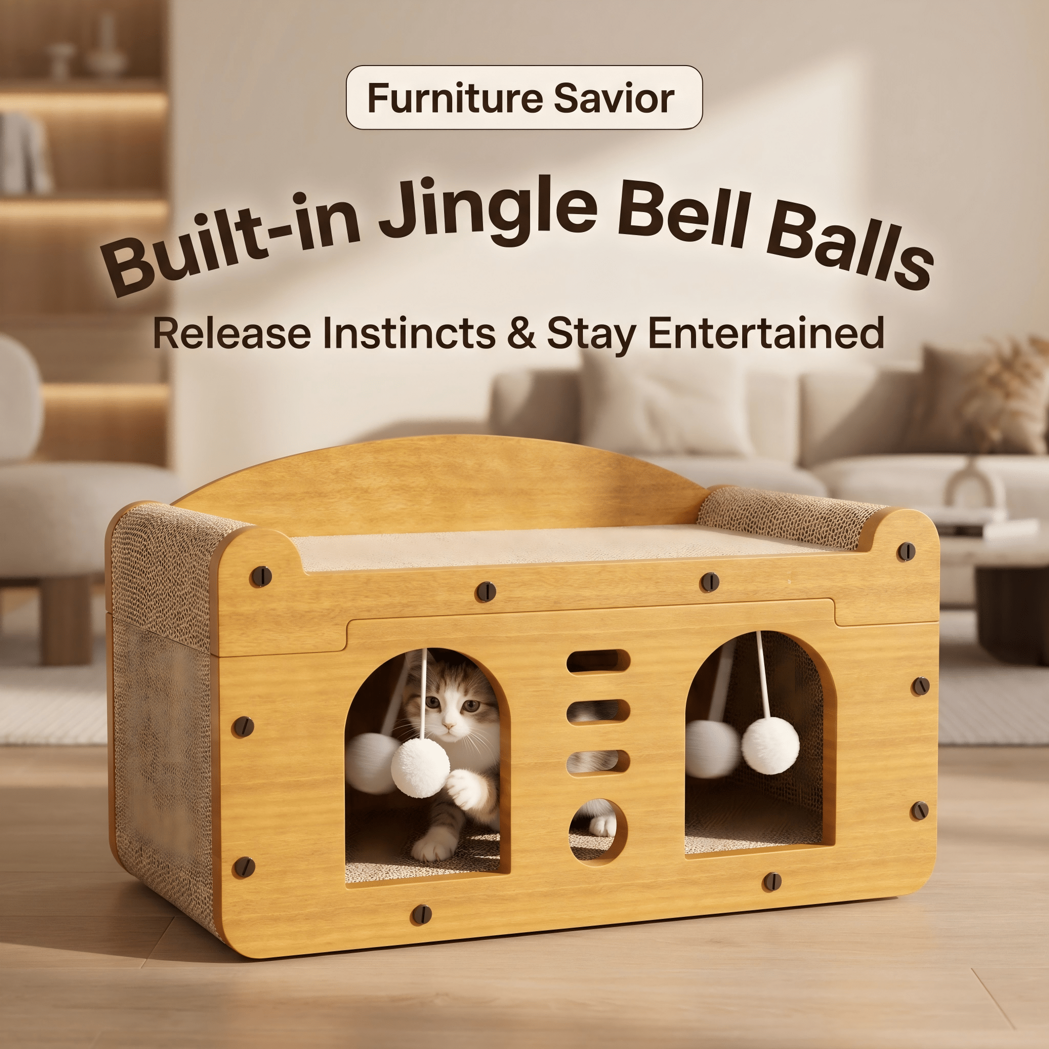 Two-Tier Cat Scratcher House with Cave & Sofa Bed — 3 Styles