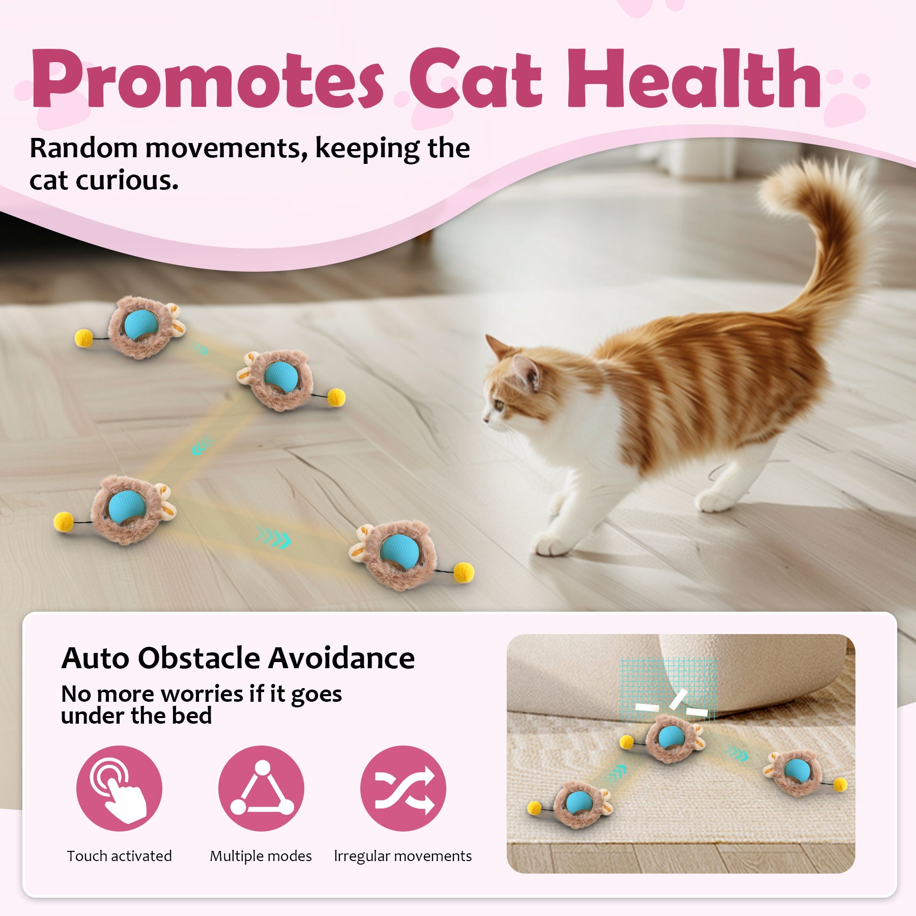 Motion-Activated Play Ball for Cats — Bunny Ears & Light-Up Tail