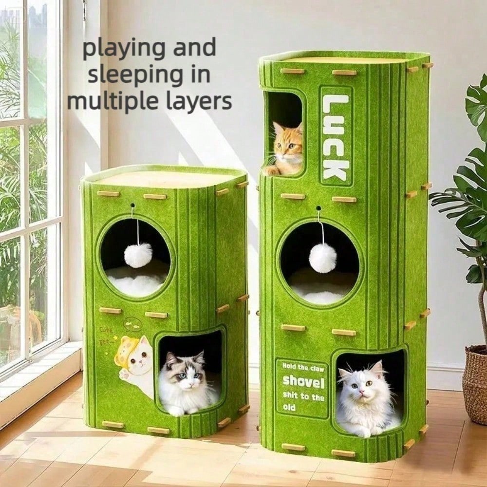 Felt Cat Tower with Hideaway Nests & Scratch Post — 2 Sizes