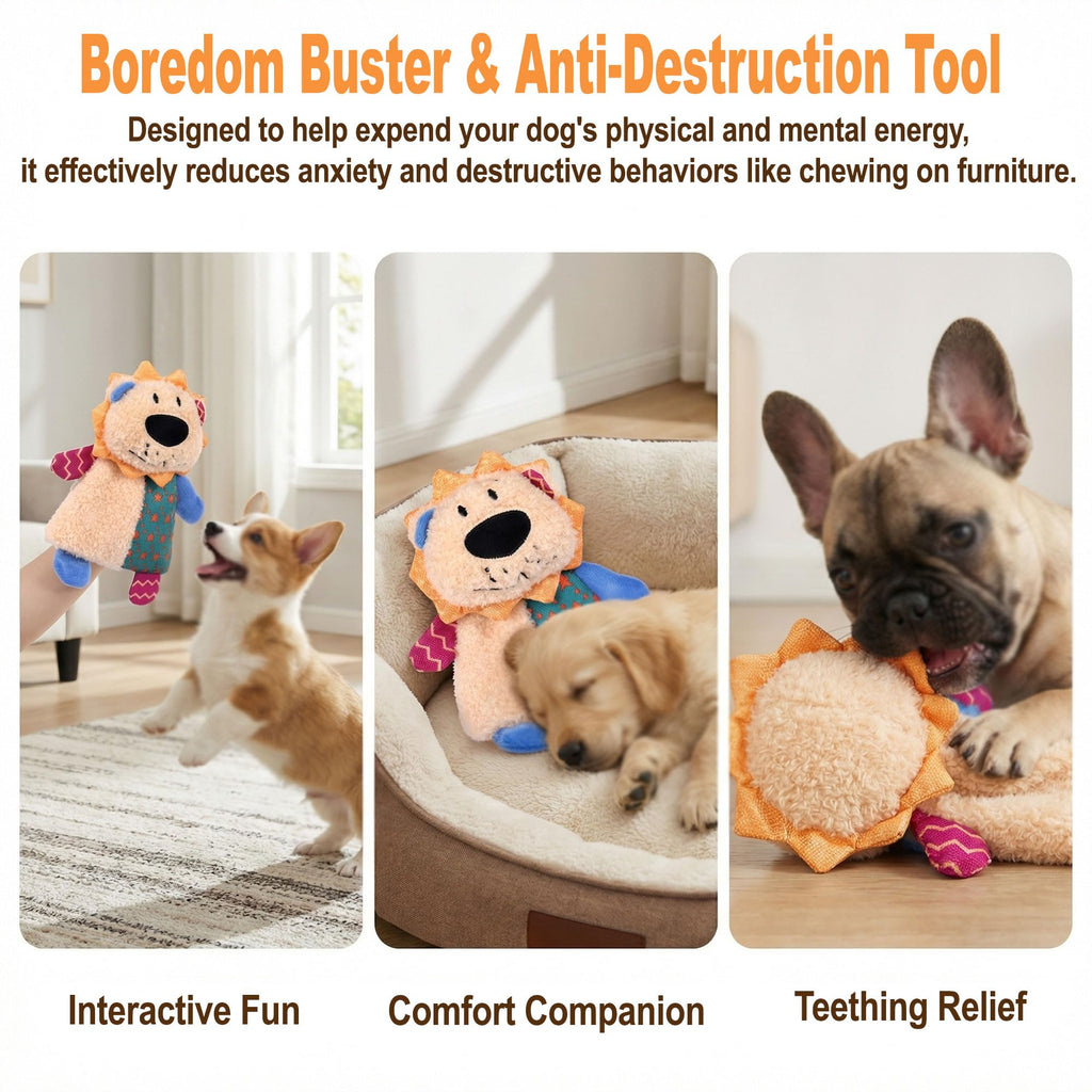 Crinkle & Squeak Plush Lion Toy for Small to Medium Dogs — Dual Squeakers