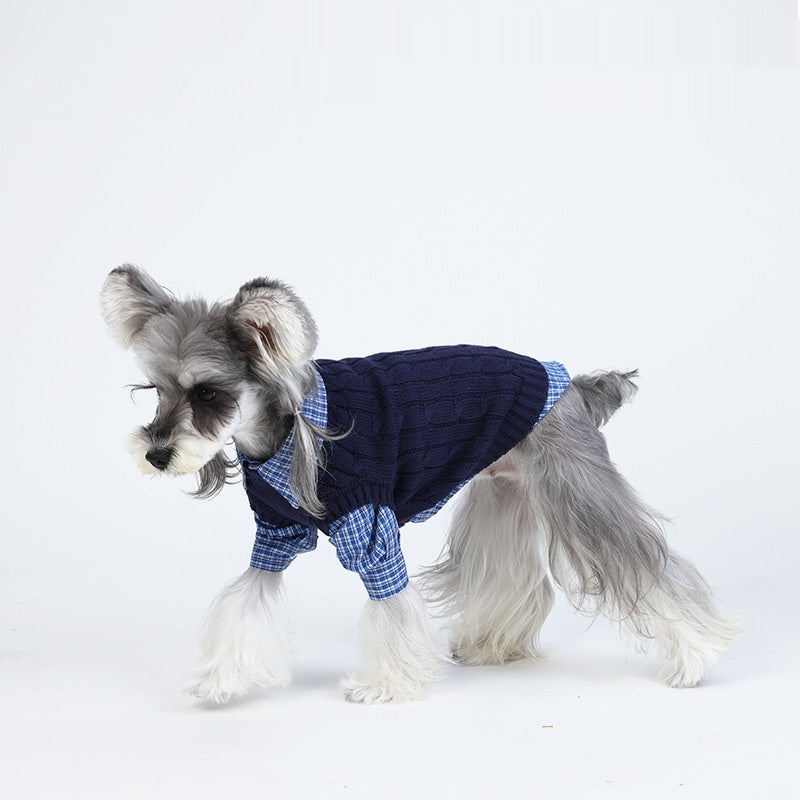 Warm Cotton Knit Sweater for Dogs — Minimalist Navy Style | Pawside Pets