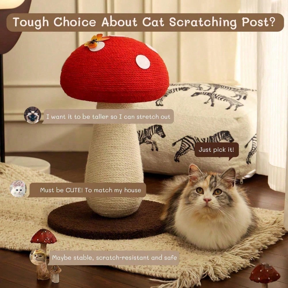 Sisal Mushroom Cat Scratching Post for Small & Medium Cats — No Assembly