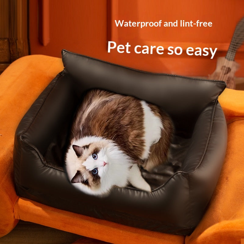 All-Season Cat Sofa Bed — Faux Leather Lounge for Cats