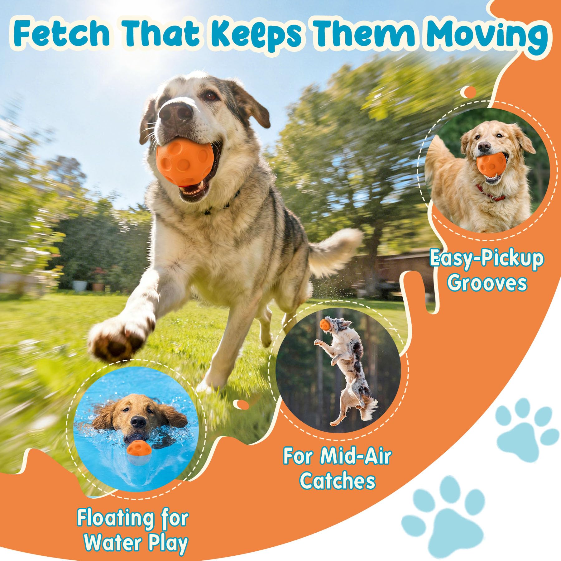 High-Bounce Fetch Balls for Medium & Large Dogs — 3 Pack