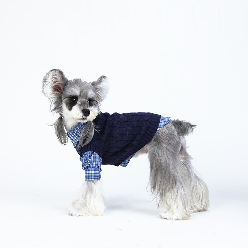 Warm Cotton Knit Sweater for Dogs — Minimalist Navy Style | Pawside Pets