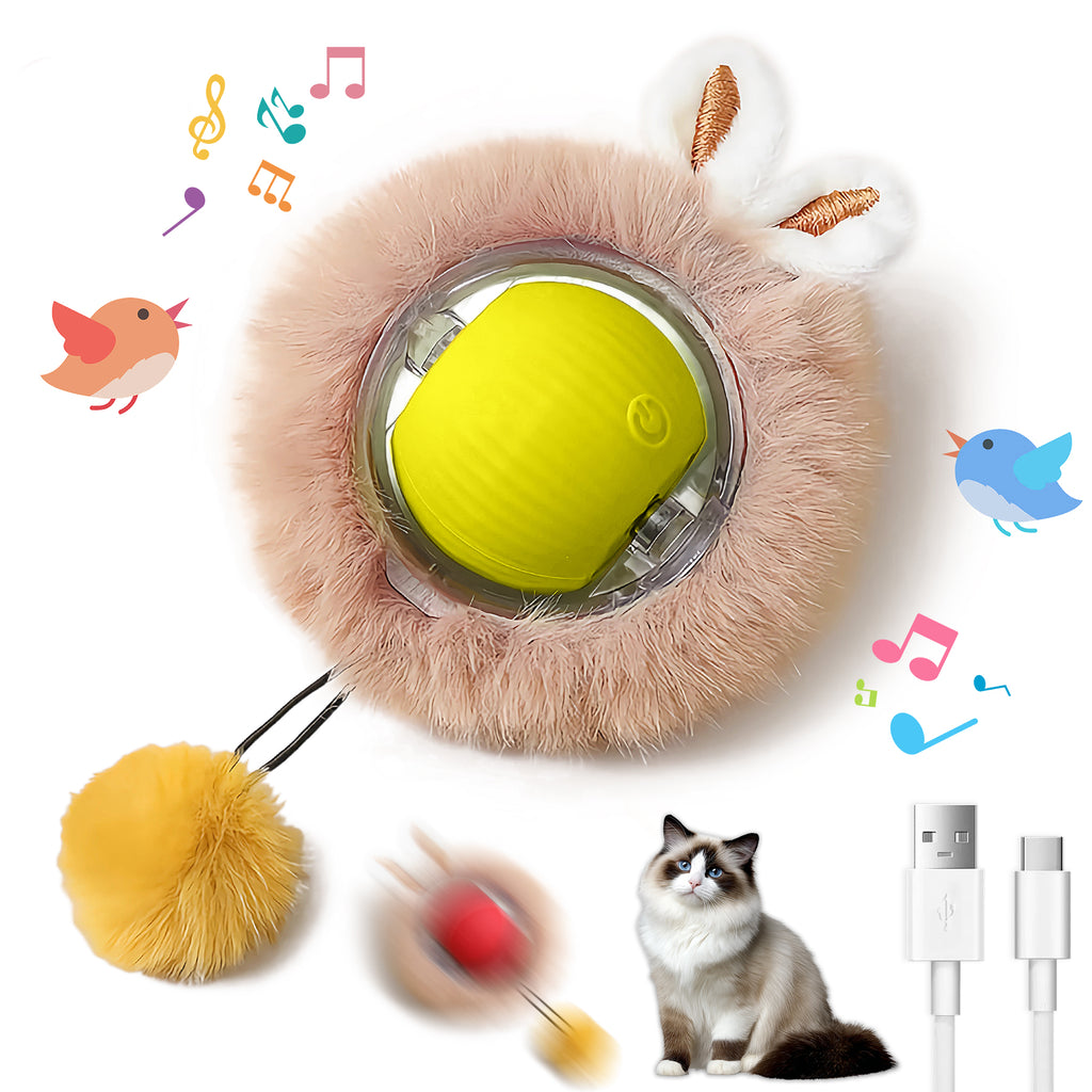 Motion-Activated Play Ball for Cats — Bunny Ears & Light-Up Tail