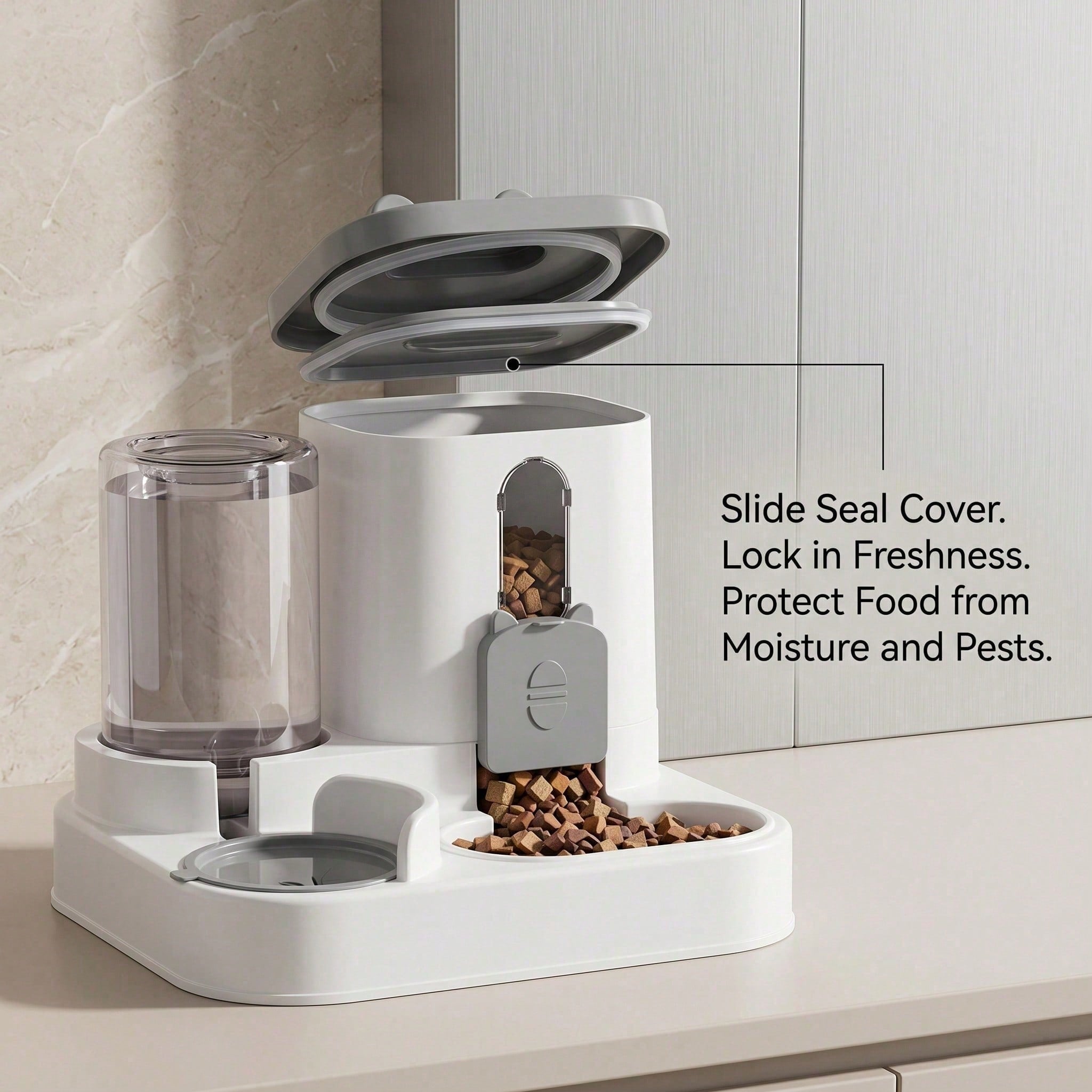 Gravity-Fed Food & Water Station for Cats and Small Dogs — 2-in-1