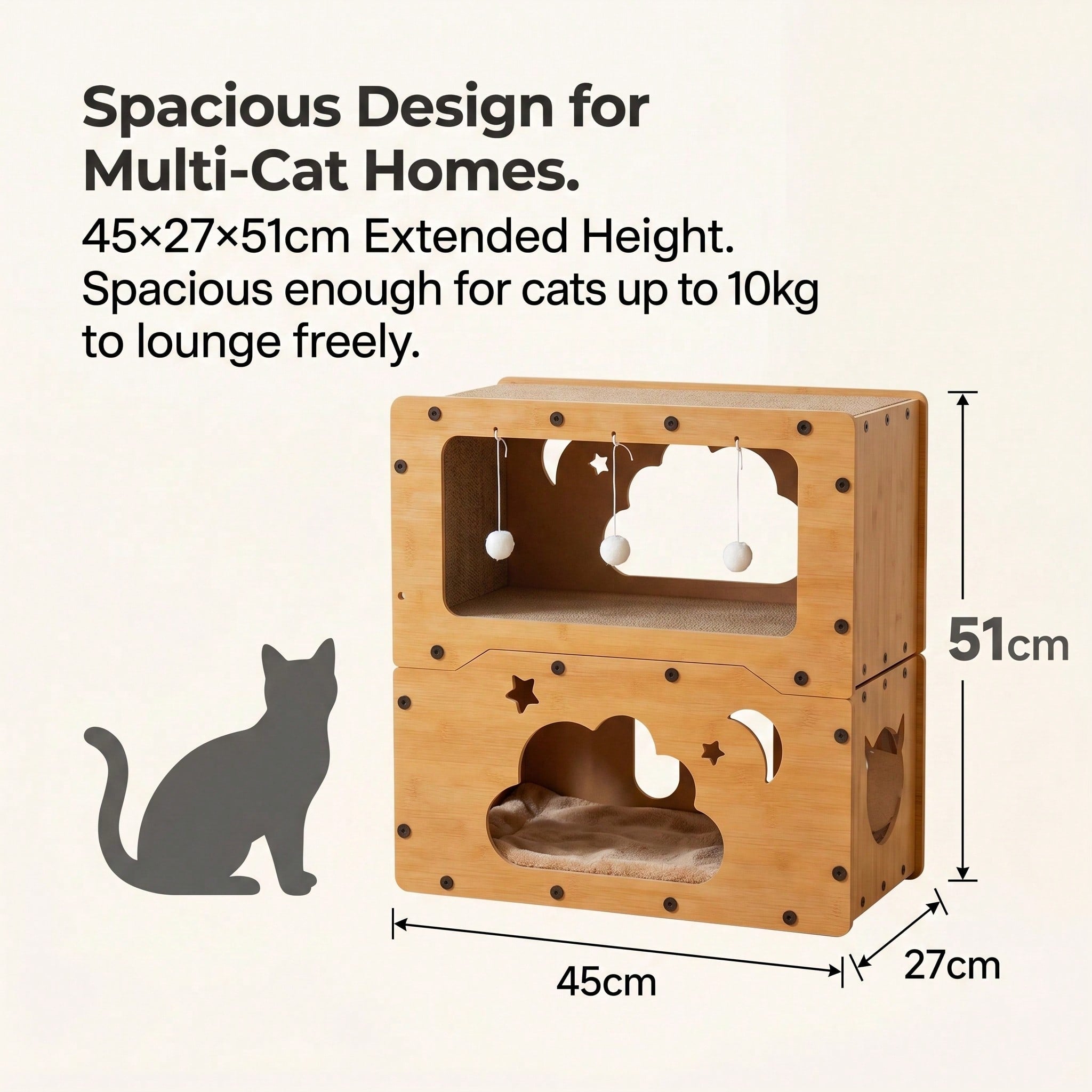 Double-Layer Cat Scratcher House with Cave Bed & Hanging Toy — 2 Styles